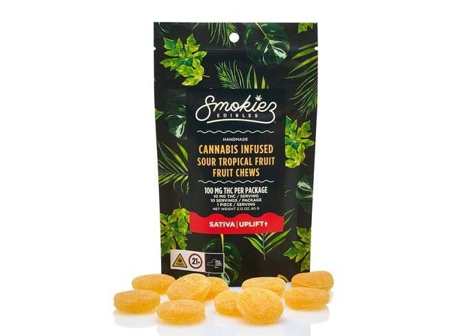 Sour Tropical Fruit Sativa 100mg THC Fruit Chews - Smokiez Edibles | Treehouse Cannabis