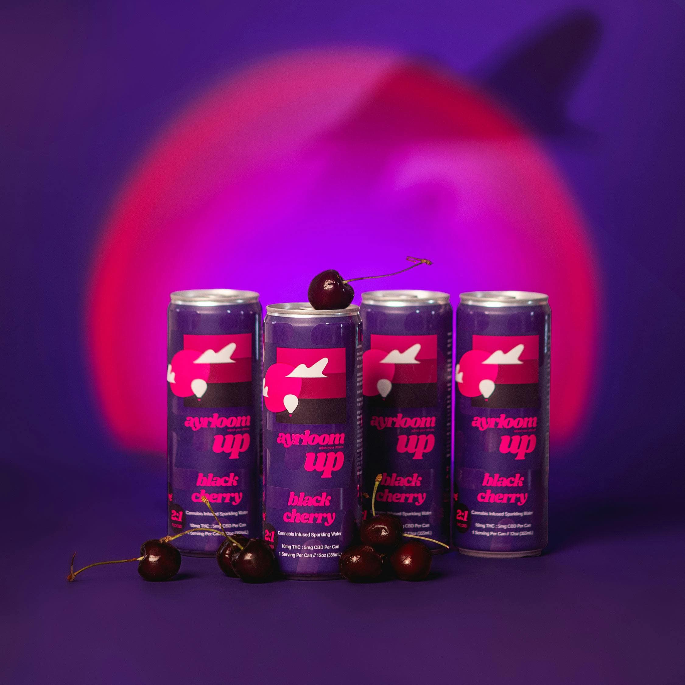 Black Cherry 2:1 Infused Sparkling Water 4 Pack THC: 40mg, CBD: 20mg - ayrloom