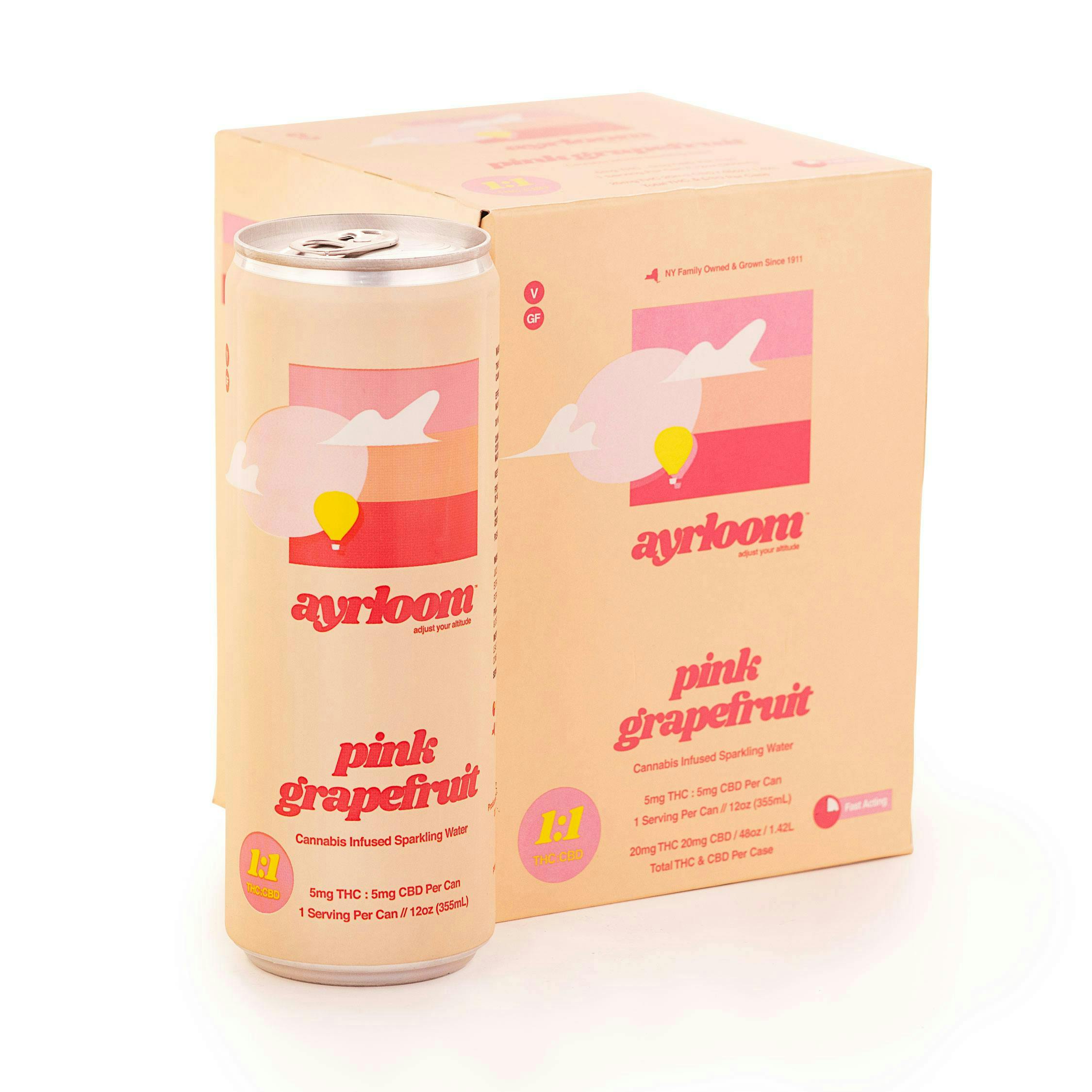 Pink Grapefruit 1:1 Infused Sparkling Water • 4 Pack - ayrloom - EDIBLES - Rockland County Weed Delivery | Treehouse Cannabis