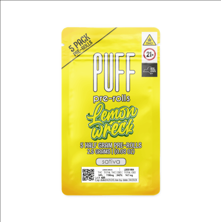 Lemon Wreck - sativa - 5 pack pre-rolls - 2.5 gram - PUFF | Treehouse Cannabis