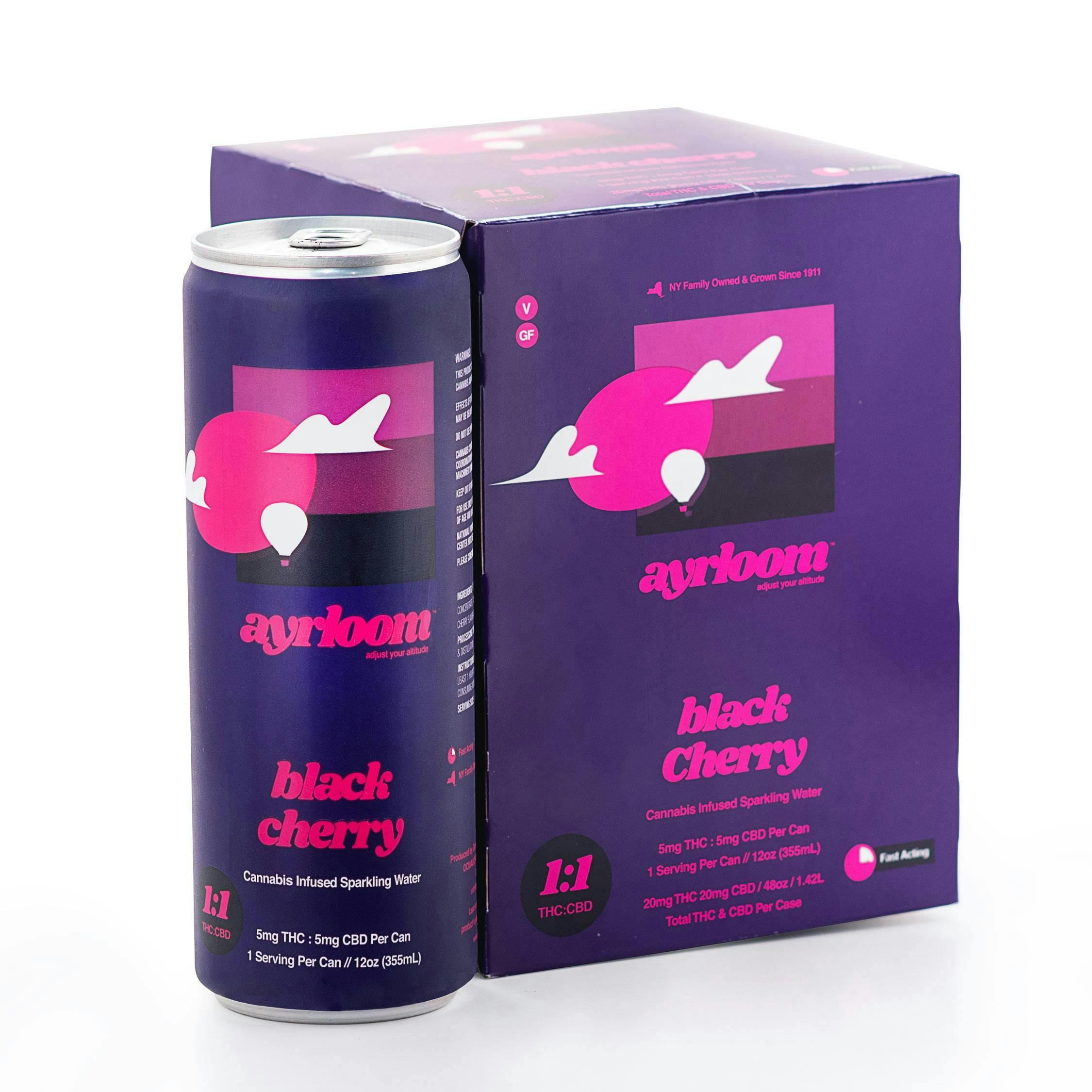Black Cherry 1:1 Infused Sparkling Water • 4 Pack - ayrloom - EDIBLES - Rockland County Weed Delivery | Treehouse Cannabis