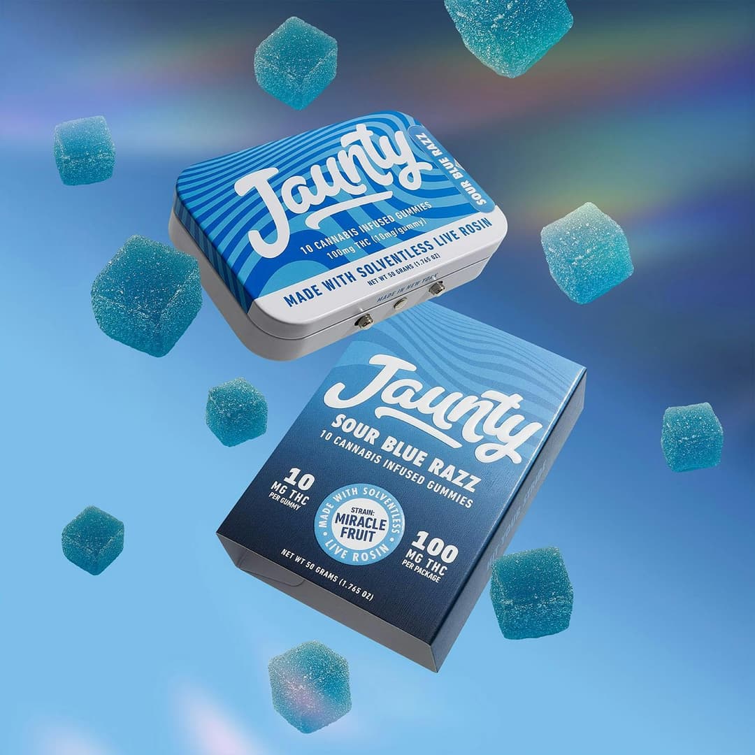 Sour Blue Razz Live Rosin • Gummies • 10 Pack • 100mg - Jaunty | Treehouse Cannabis