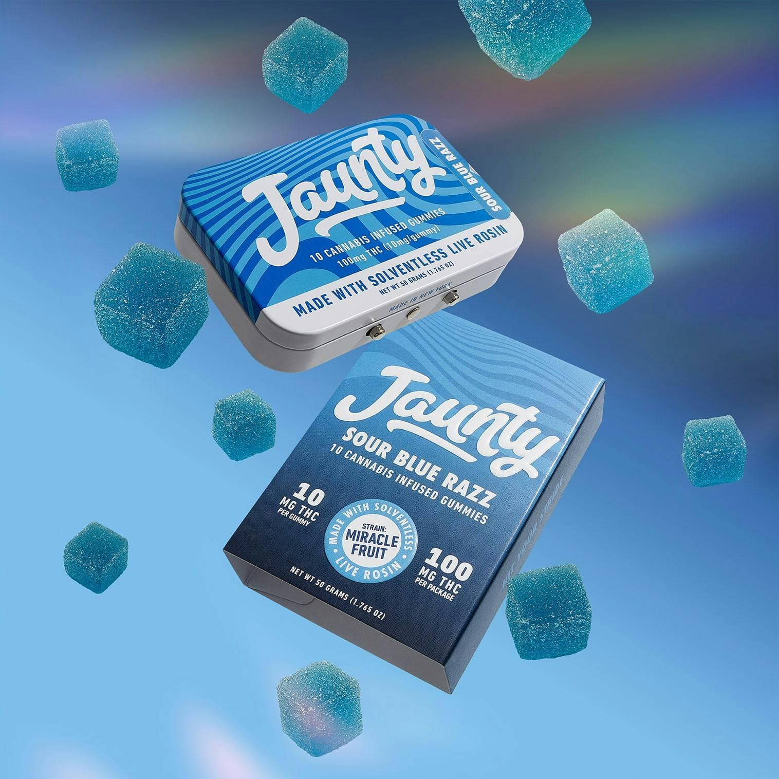 Sour Blue Razz Live Rosin Gummies 10 Pack 100mg - Jaunty