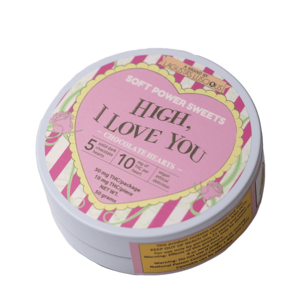 High, I Love You Valentine's Tin, 5 Hand-Painted Chocolate Hearts - Soft Power Sweets | Treehouse Cannabis