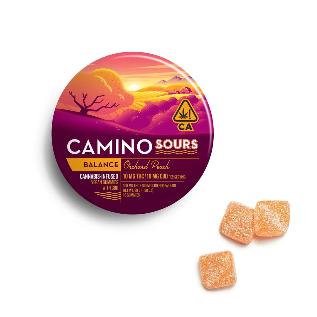 Orchard Peach 1:1 • 10 Pack Sour Gummies • 100mg - Camino | Treehouse Cannabis