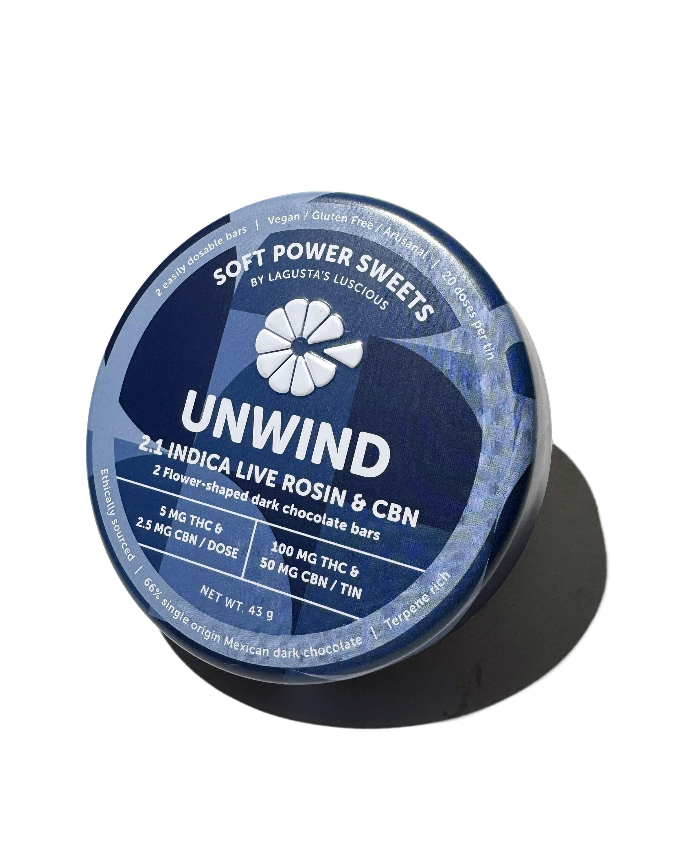 Unwind Indica live rosin chocolate bars 2:1 CBN 100mg - Soft Power Sweets