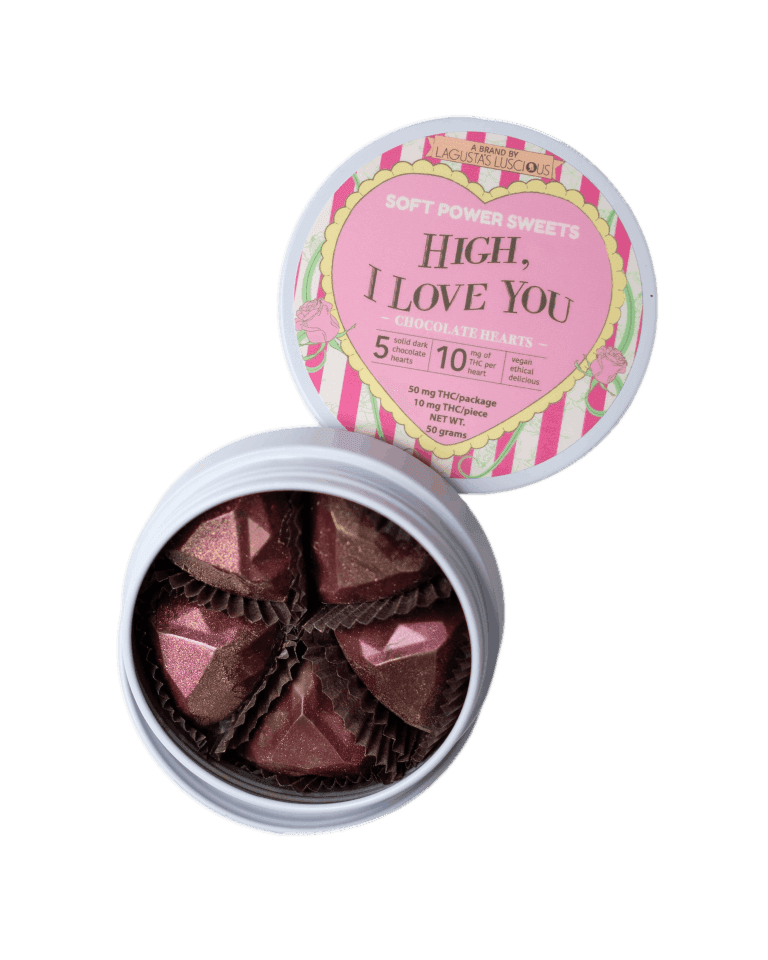 High, I Love You Valentine's Tin, 5 Hand-Painted Chocolate Hearts - Soft Power Sweets | Treehouse Cannabis