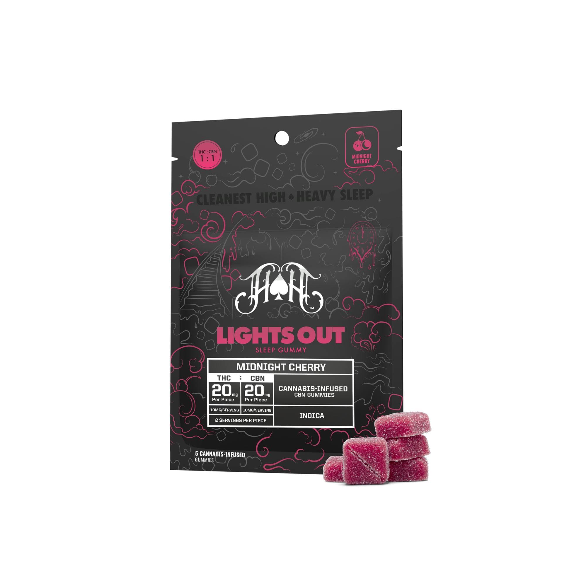 product image for Midnight Cherry Indica - Lights Out CBN Sleep Gummies THC: 100mg, CBN: 100mg