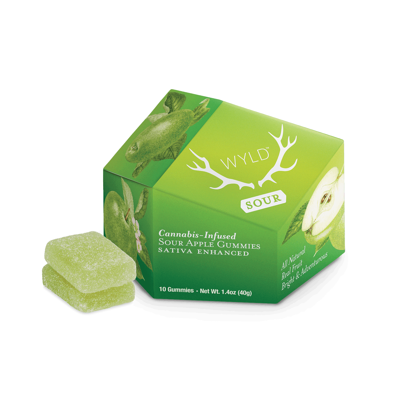 product image for Sour Apple Sativa Enhanced Gummies THC: 100mg