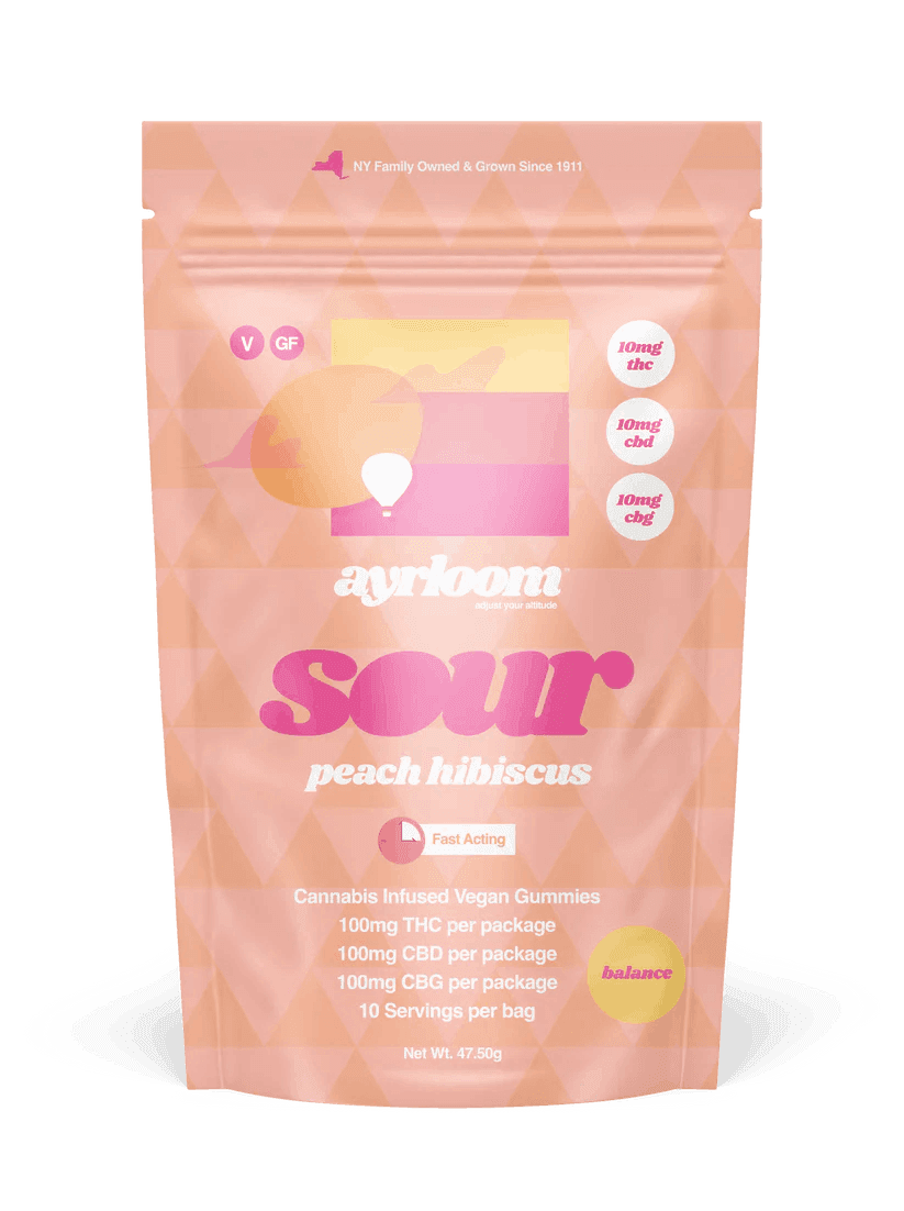 Sour Peach Hibiscus 1:1:1 THC:CBD:CBG Gummies 100mg • 10pk - ayrloom | Treehouse Cannabis