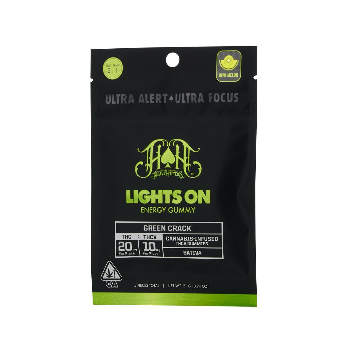 Green Crack Sativa - Lights On THCV Energy Gummies THC: 100mg THCV: 50mg - Heavy Hitters