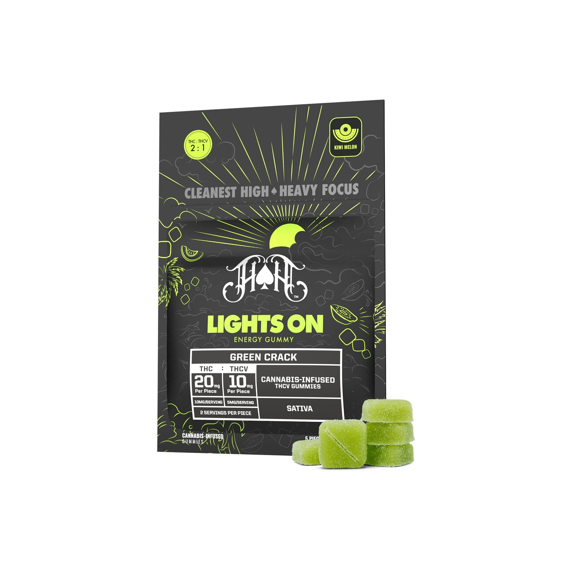 product image for Green Crack Sativa - Lights On THCV Energy Gummies THC: 100mg THCV: 50mg