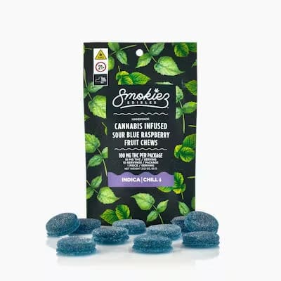 Sour Blue Raspberry Indica  100mg THC Fruit Chews - Smokiez Edibles | Treehouse Cannabis