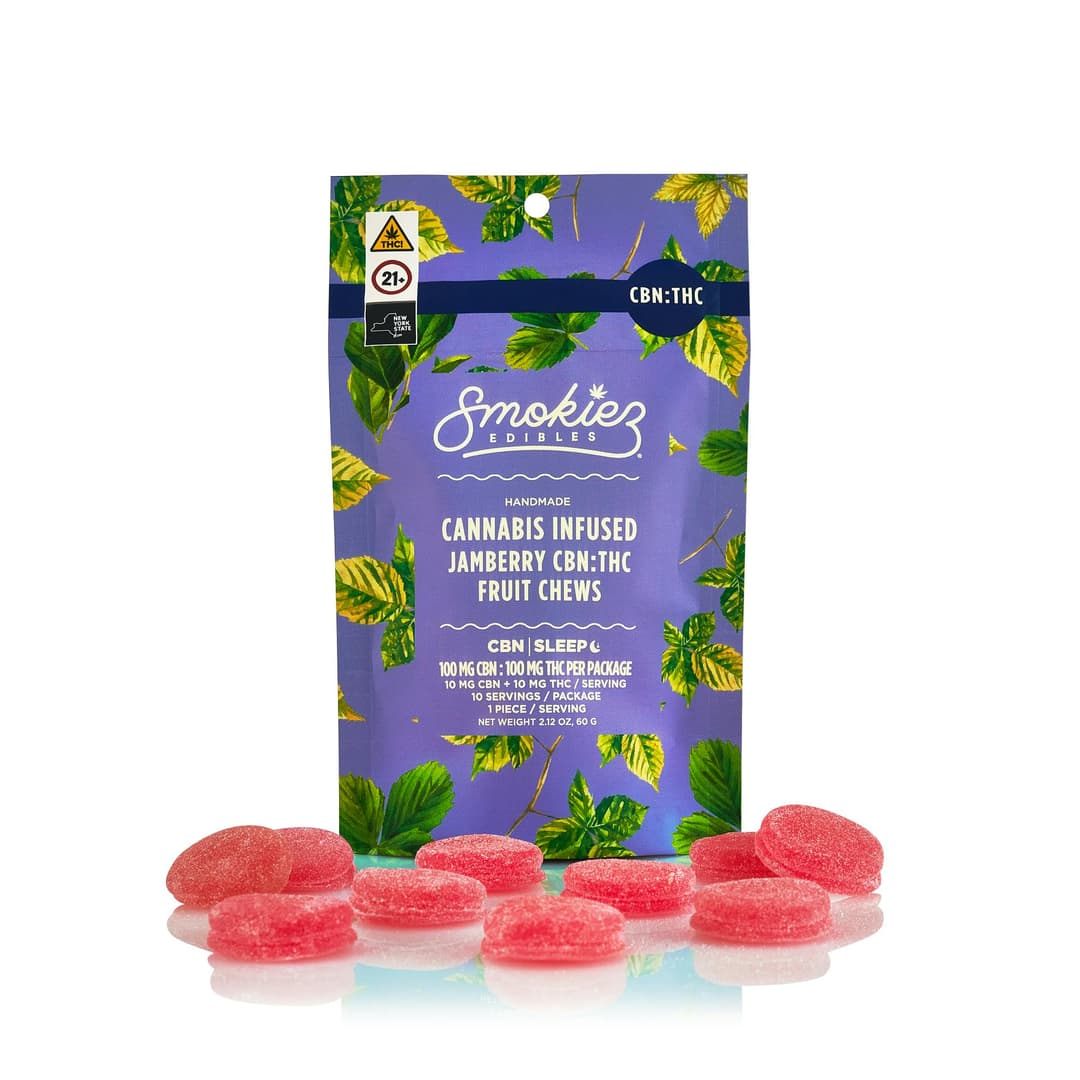 CBN:THC 1:1 Jamberry 100mg CBN:100mg THC Fruit Chews - Smokiez Edibles | Treehouse Cannabis