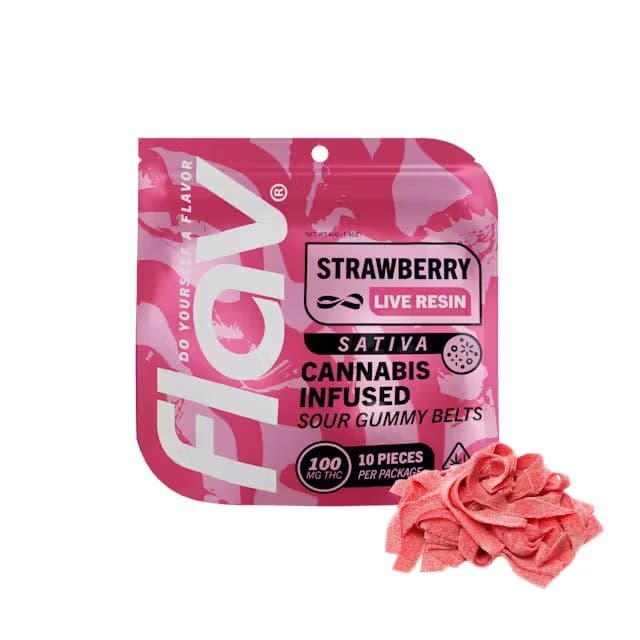 Strawberry Sour Belts • Flav • 10 pack • 100mg - Flav | Treehouse Cannabis